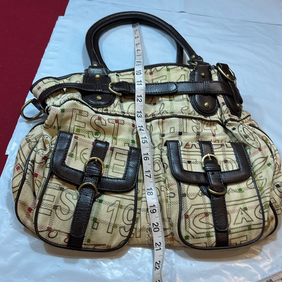 Coach BEIGE brown Tattersall Graffiti TOTE BAG PURSE 2 handles multi pockets 15” - Picture 15 of 16